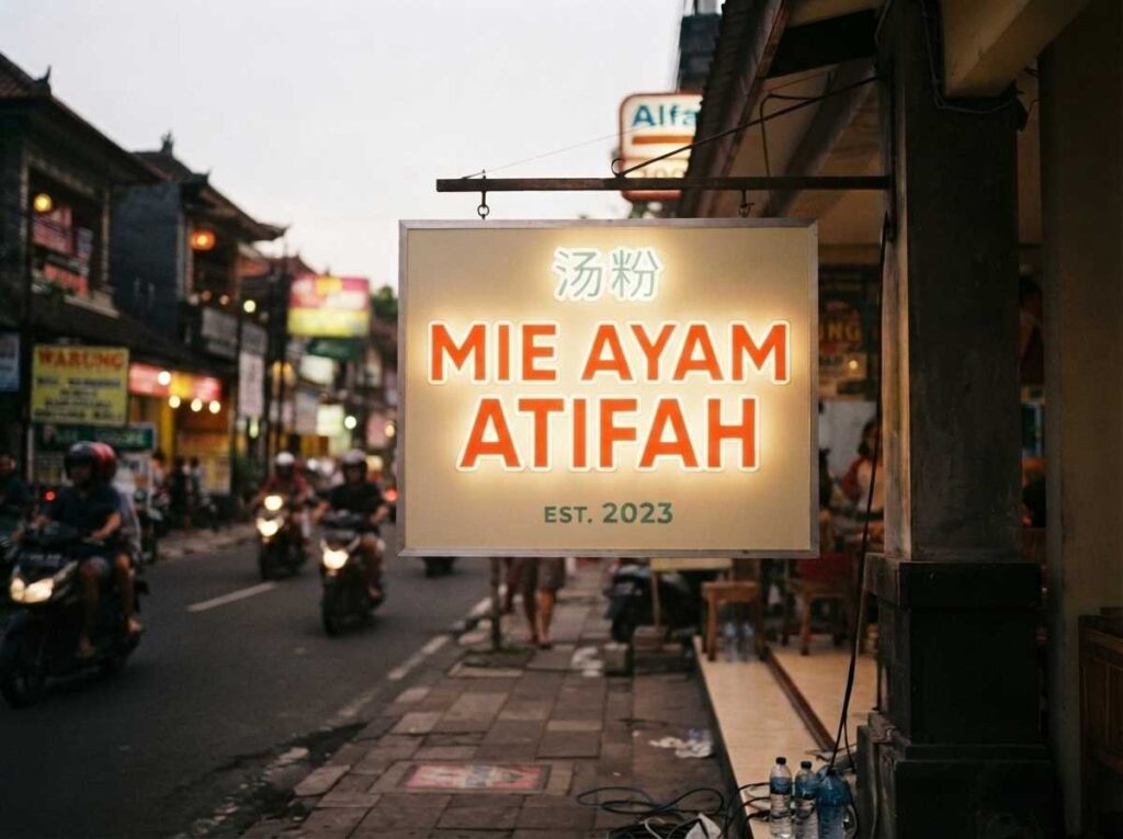 Kotak lampu reklame luar ruang toko yang tetap menyala stabil untuk membuktikan analisis berapa lama umur neon box premium.